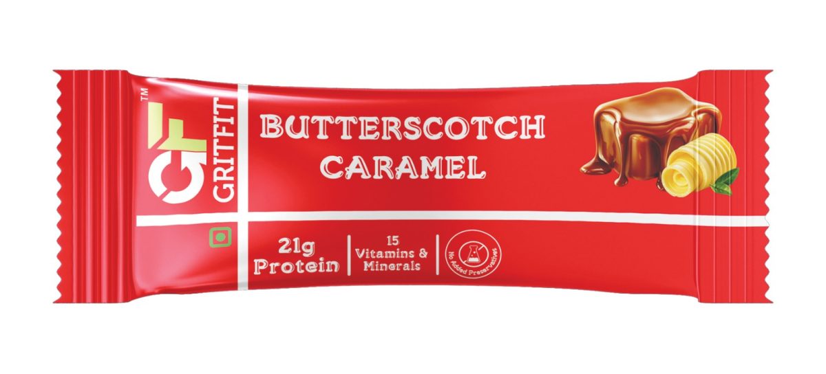 GritFit Vitamin and Mineral Protein bars 60gm with 21 gm protein - Butterscotch caramel