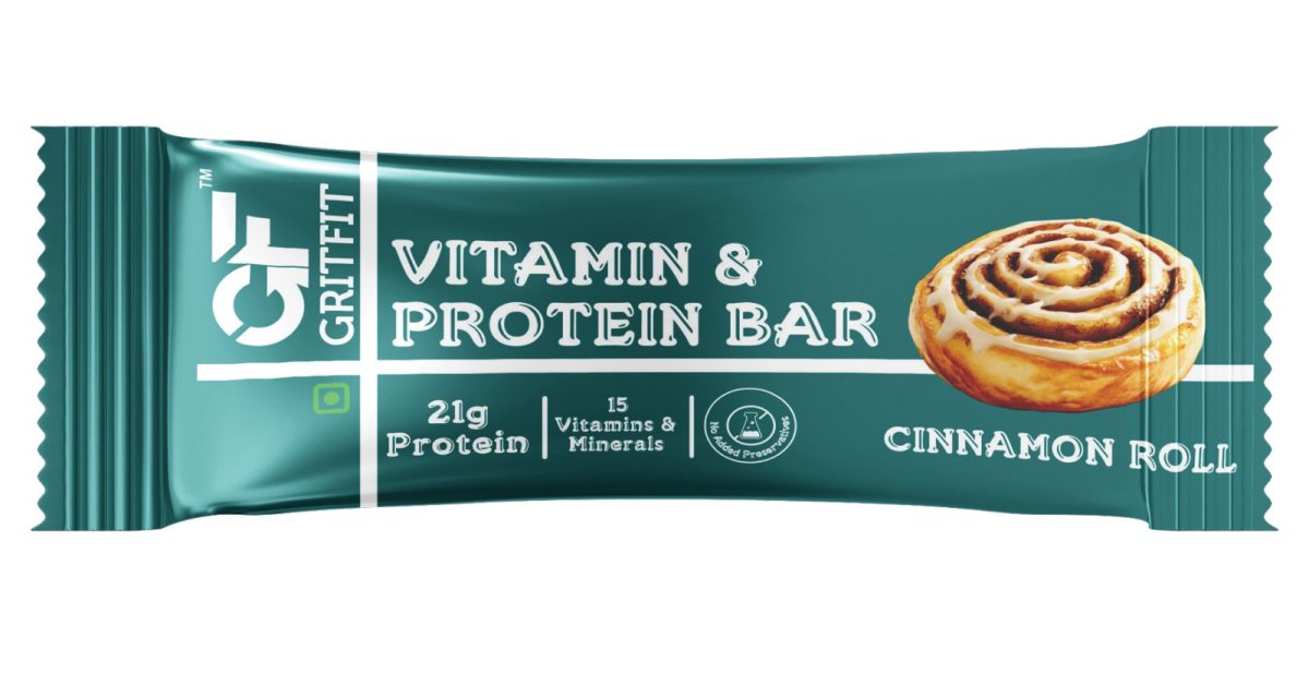 GritFit Vitamin and Mineral Protein bars 60gm with 21 gm protein - Cinnamon Roll