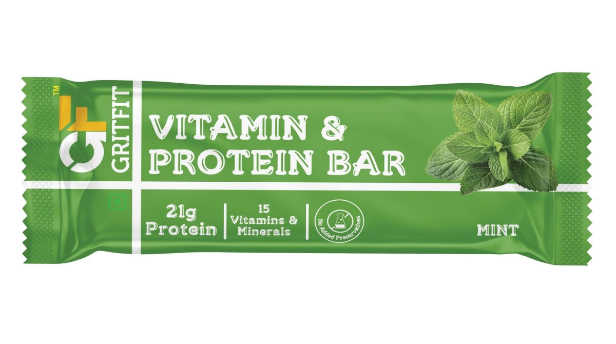 GritFit Vitamin and Mineral Protein bars 60gm with 21 gm protein - Mint